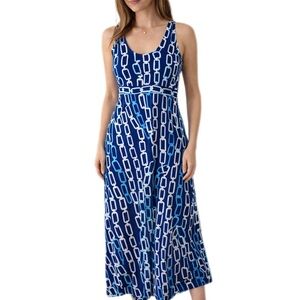 J. McLaughlin Maxi Dress Blue Chain Print Sleeveless V-Neck Long Dress​ Size XS